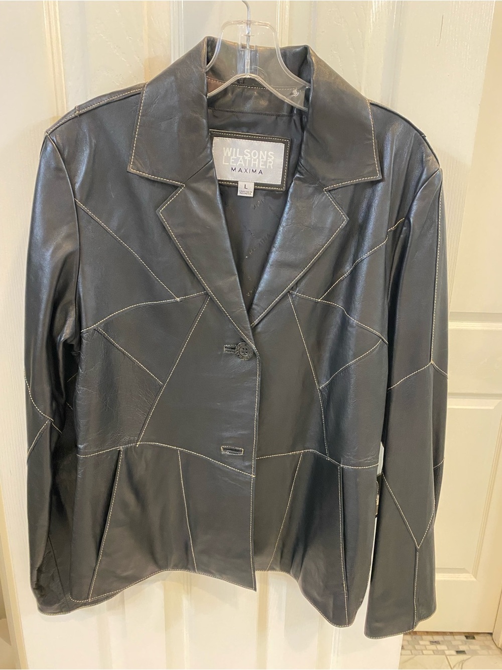 Wilsons Leather Black Patchwork Leather Blazer Jacket